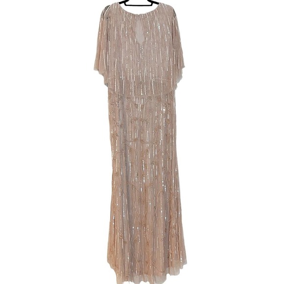 NEW MAC DUGGAL EMBELLISHED BLUSH CAP SLEEVE FAUX WRAP TRUMPET GOWN SIZE 16 - Picture 7 of 16